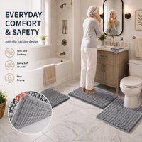 Grey Chenille Bath Rug (Set of 3)