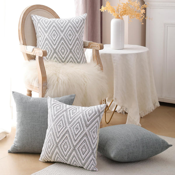 Grey Textured Throw Pillow Cover (Set of 4)