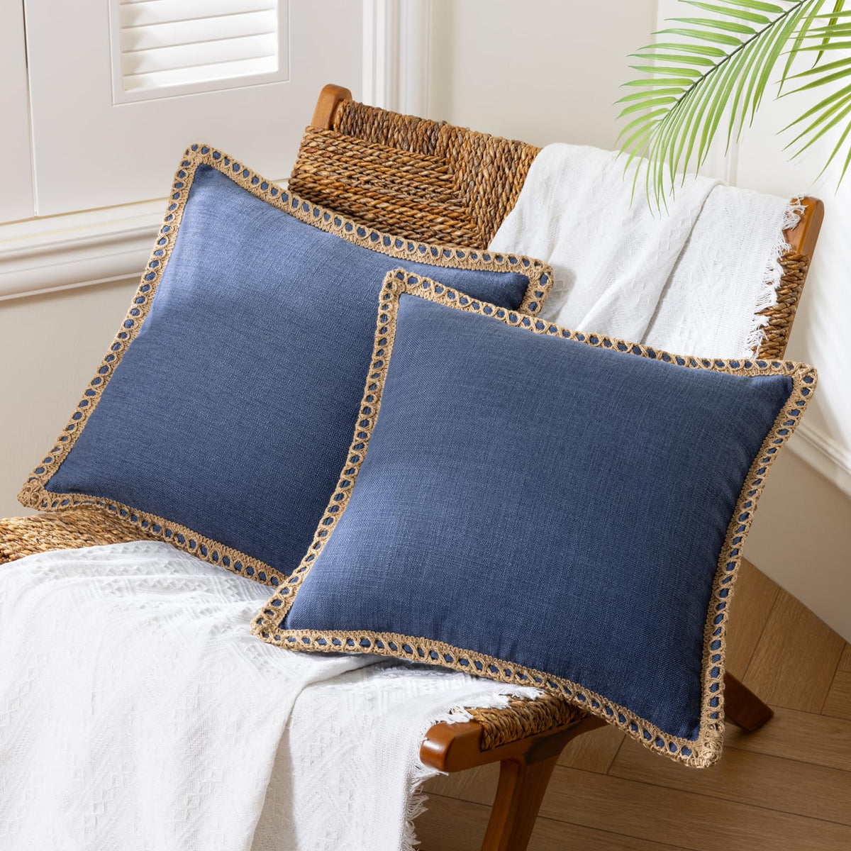 Navy Linen Throw Pillow Cover (Set of 2)