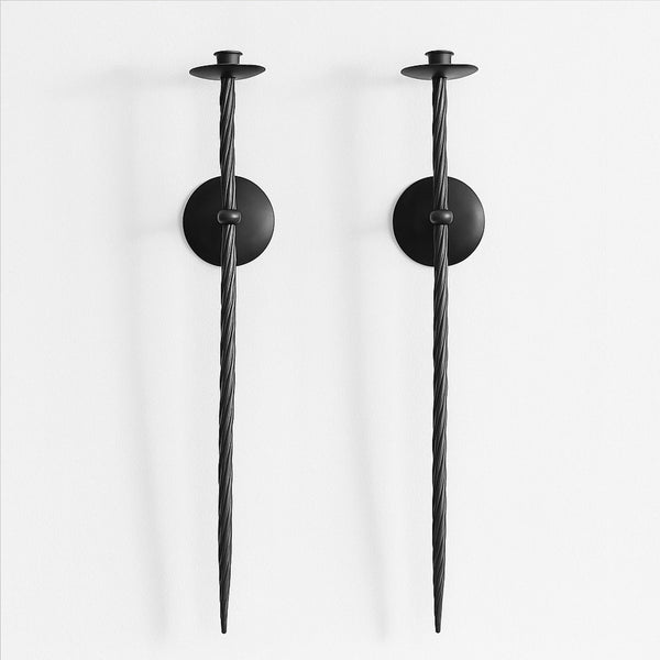 Black Twisted Wall Candle Sconces (Set of 2)