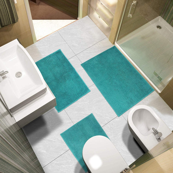 Teal Chenille Bath Mat (Set of 3)