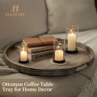 Round Wood Ottoman Tray