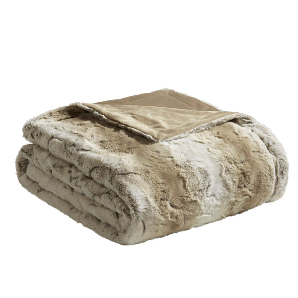 Sand Faux Fur Throw Blanket
