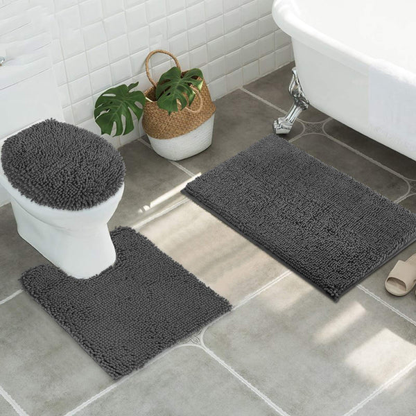 Charcoal Chenille Bath Mat (Set of 3)