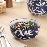 Blue Floral Stoneware Bowls (Set of 4)