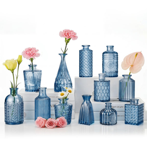 Blue Glass Bud Vases (Set of 12)