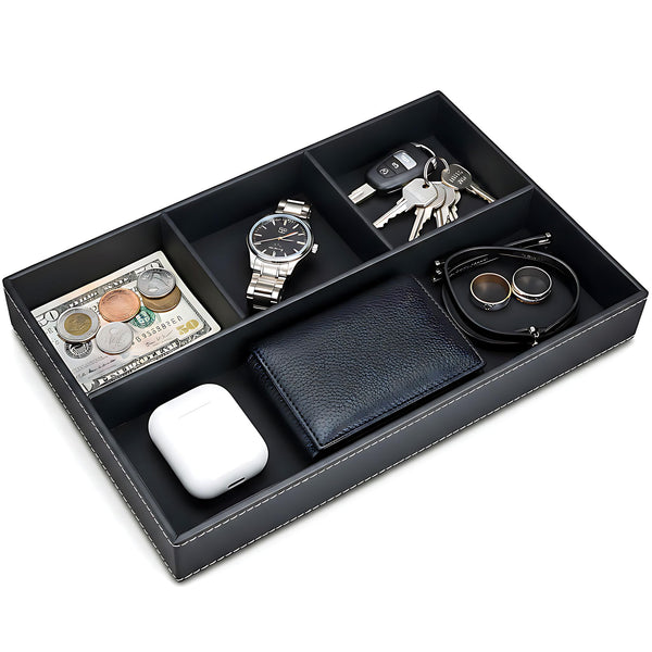 Black Leather Valet Tray