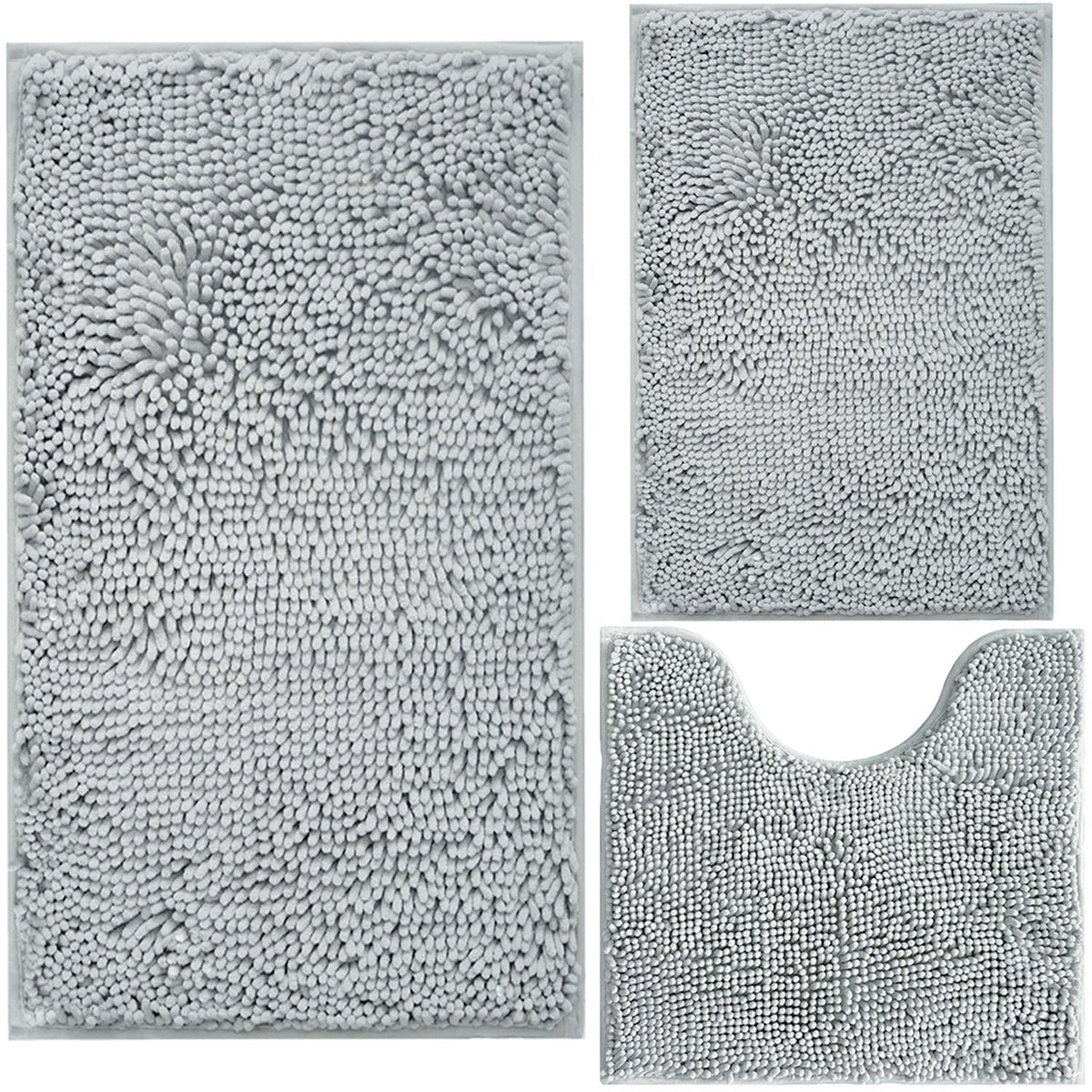Light Grey Chenille Bath Mat (Set of 3)