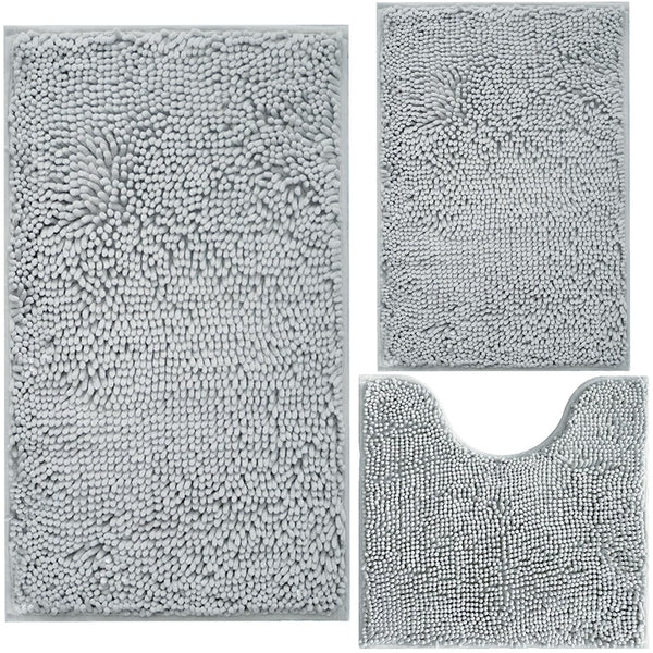 Light Grey Chenille Bath Mat (Set of 3)