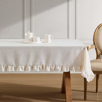 Taupe Ruffled Linen Tablecloth