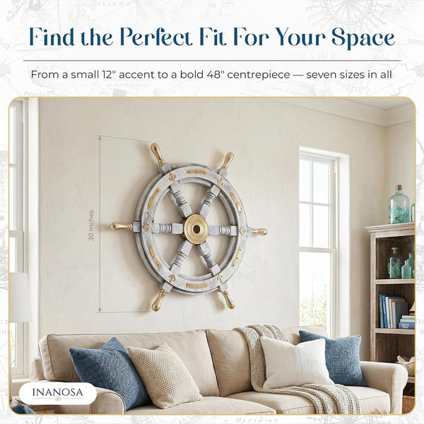 White Wooden Ship Wheel
