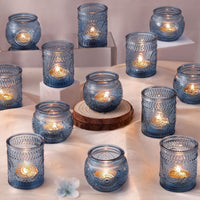 Blue Glass Votive Holders (Set of 24)