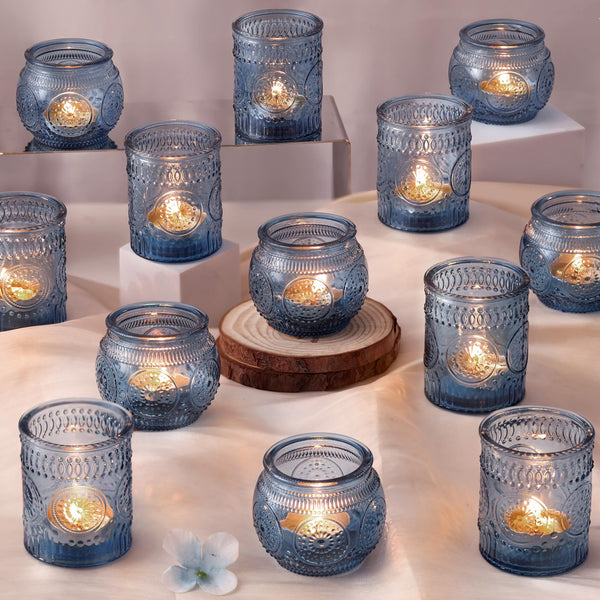 Blue Glass Votive Holders (Set of 24)