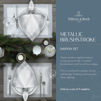 White & Silver Linen Napkins (Set of 4)