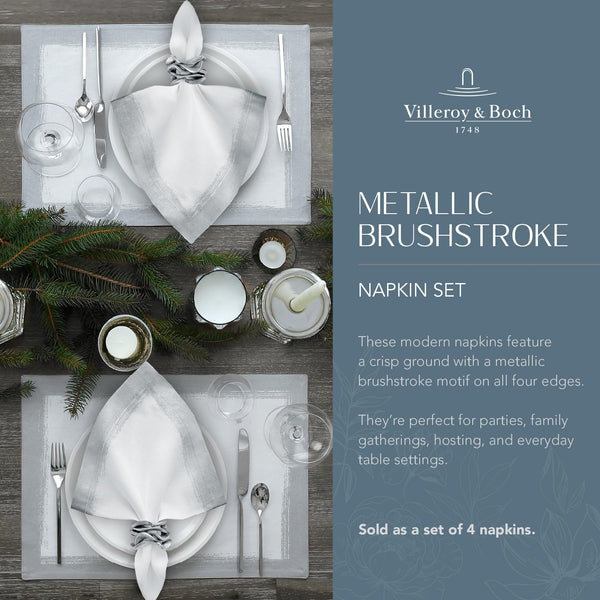 White & Silver Linen Napkins (Set of 4)