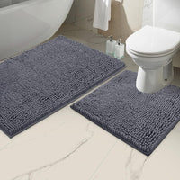 Dark Grey Chenille Bath Mat (Set of 2)