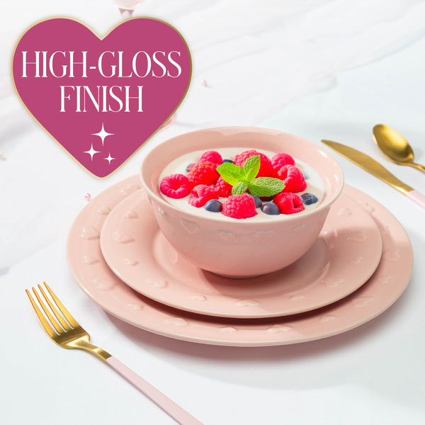 Pink Embossed Hearts Dinnerware (Set of 12)