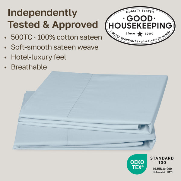 Sky Blue Sateen Pillowcases (Set of 2)