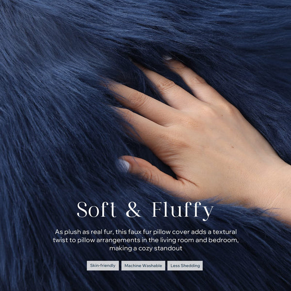 Navy Faux Fur Pillow Cover (Set of 2)