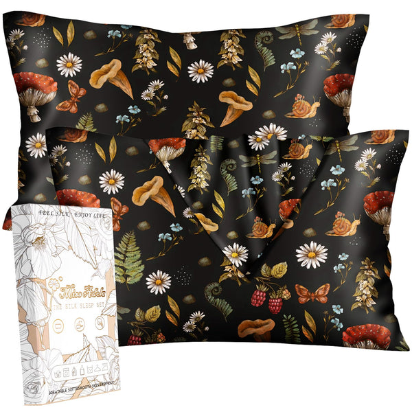 Mushroom Print Silk Pillowcases (Set of 2)