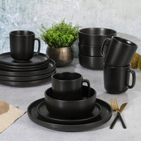 Matte Black Stoneware Dinnerware (Set of 16)