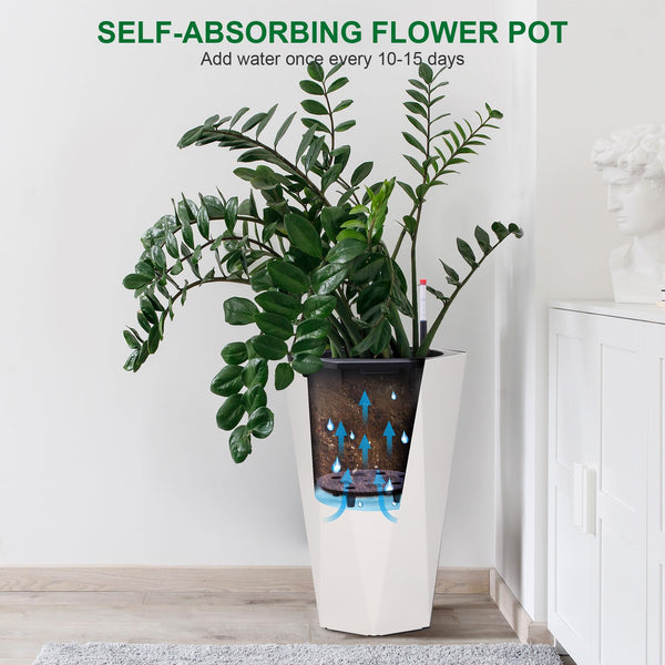 Self-Watering White Planters (Set of 2)