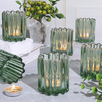 Green Glass Tealight Holders (Set of 6)