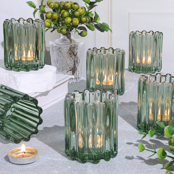Green Glass Tealight Holders (Set of 6)