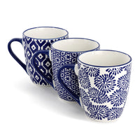 Blue & White Stoneware Mugs (Set of 6)