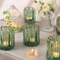 Green Glass Tealight Holders (Set of 6)