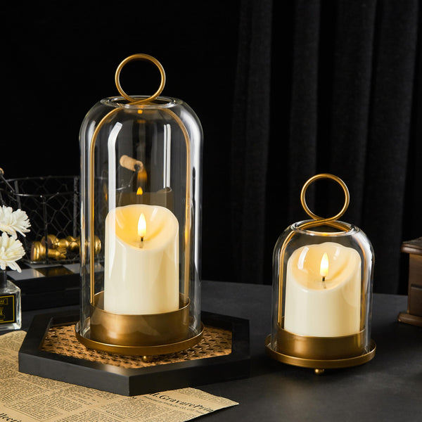 Brass Hurricane Candle Holders (Set of 2)