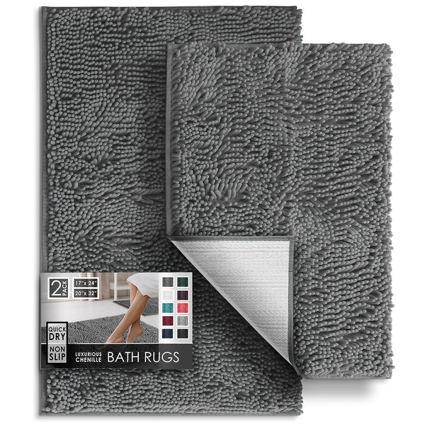 Grey Chenille Bath Rugs (Set of 2)