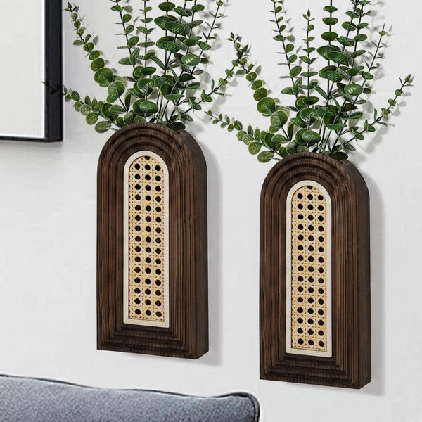 Dark Brown Rattan Wall Vase (Set of 2)