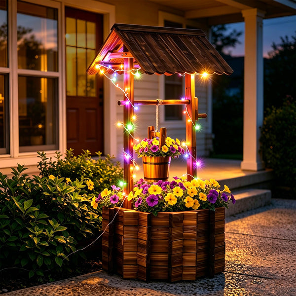 Wooden Wishing Well Planter