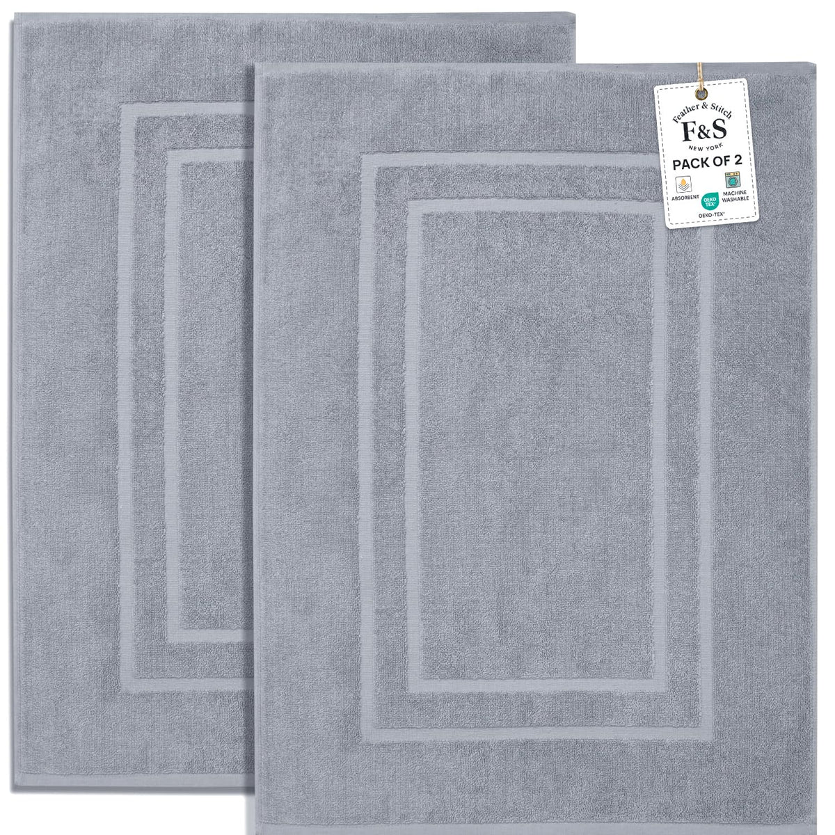 Grey Cotton Terry Bath Mat (Set of 2)