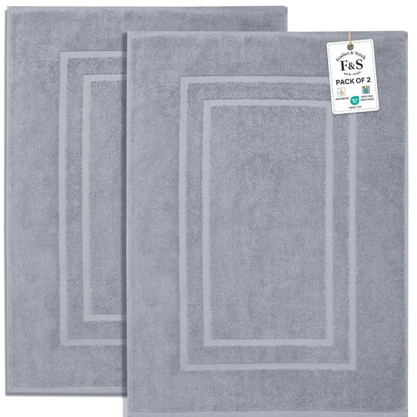 Grey Cotton Terry Bath Mat (Set of 2)