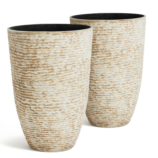 Beige Stone Round Planters (Set of 2)