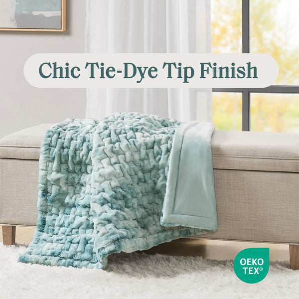 Blue Tie-Dye Faux Fur Throw