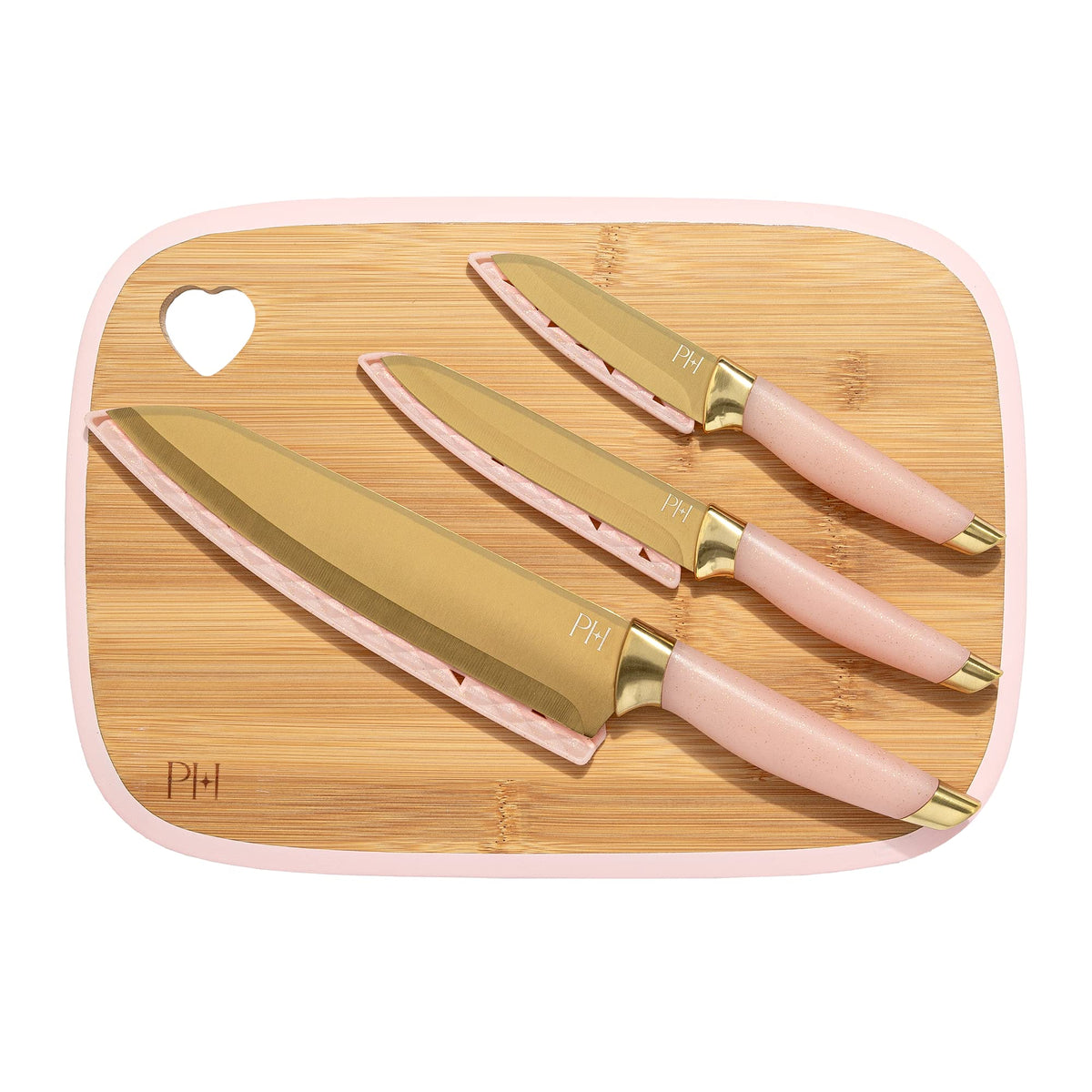 Pink Bamboo Board & Knives (Set of 7)