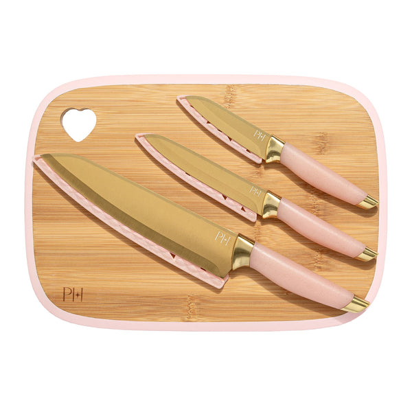 Pink Bamboo Board & Knives (Set of 7)