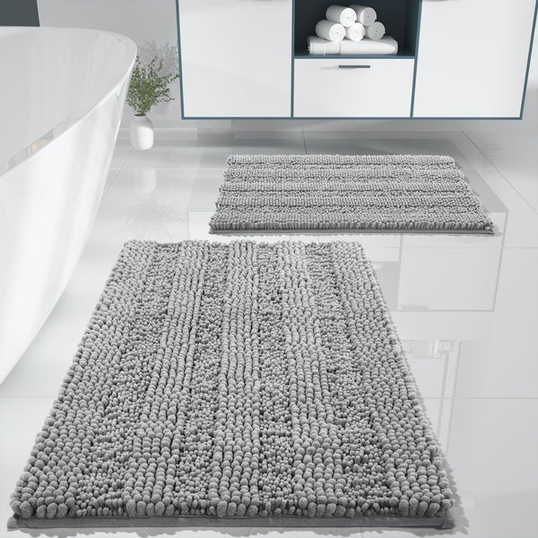 Plush Grey Chenille Bath Mat (Set of 2)