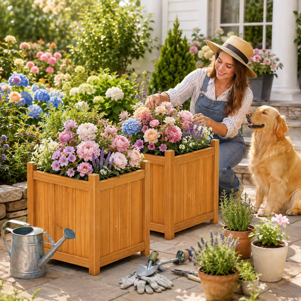 Fir Wood Planter Boxes (Set of 2)