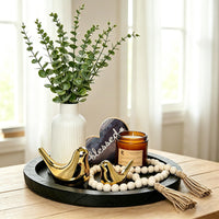 Black Round Wood Tray (Set of 7)