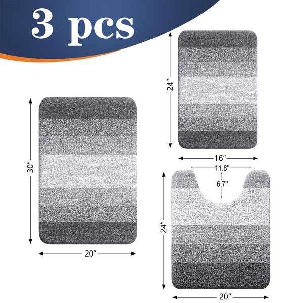 Grey Microfiber Bath Mat (Set of 3)