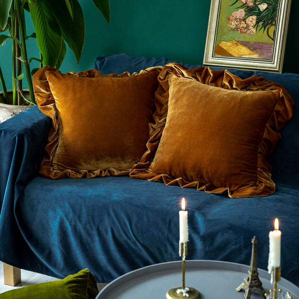 Camel Velvet Throw Pillow Cover (Set of 2)
