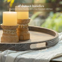Round Wood Ottoman Tray