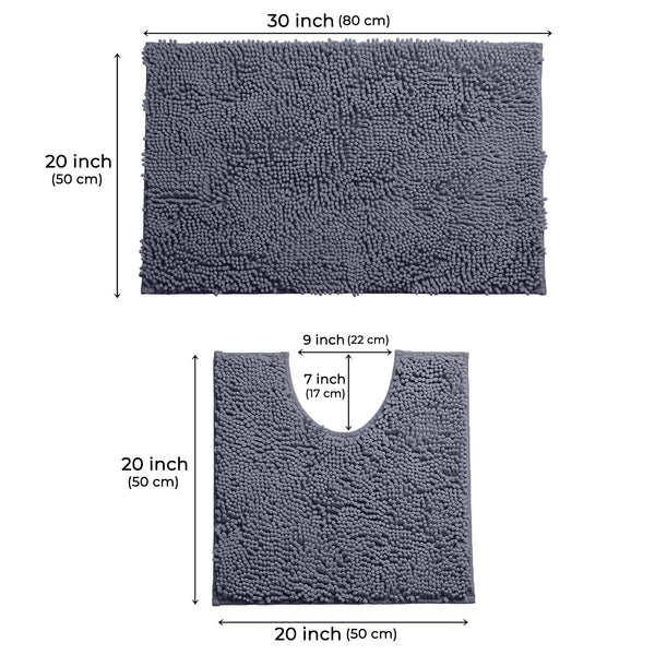 Dark Grey Chenille Bath Mat (Set of 2)