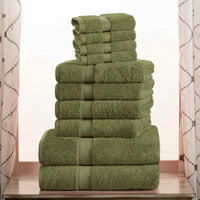 Forest Green Cotton Towels (Set of 10)