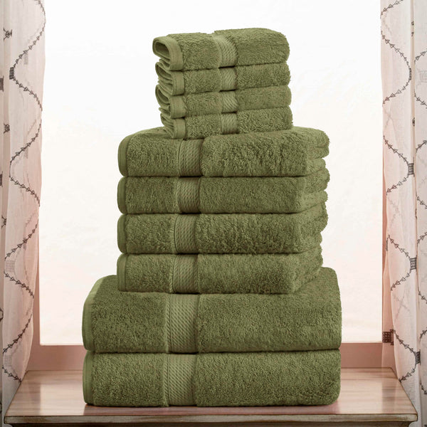 Forest Green Cotton Towels (Set of 10)