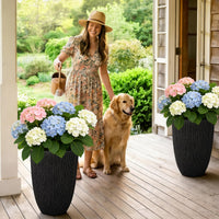 Black Fluted Tall Planters (Set of 2)